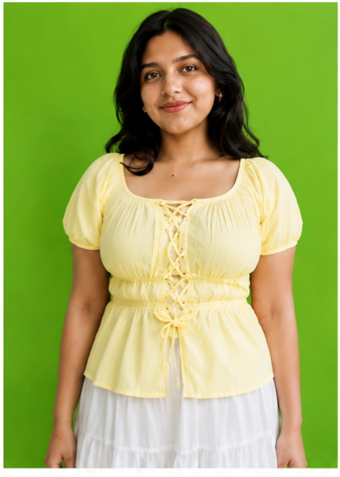 Yellow Smocked Lace-Up Peplum Top
