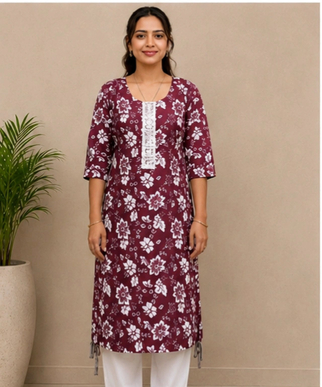 Mauve Garden Print Long Kurti