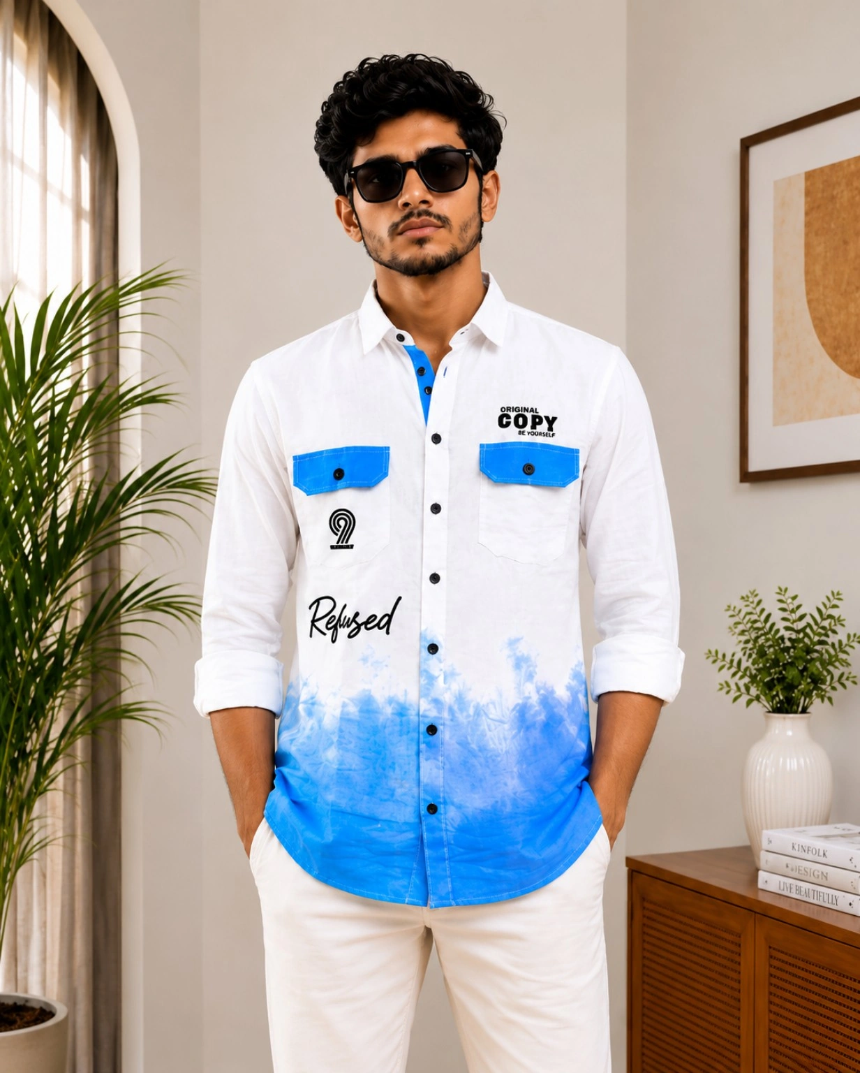 Men's White & Blue Ombre Printed Casual Shirt